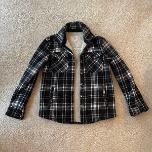 Sage Collective plaid fleece Sherpa shacket jacket shirt button down flannel XS